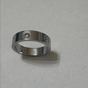 Silver Band Ring with Embedded Stones